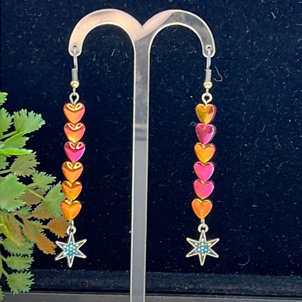 🌟Adorned Crown Jewelry vibrant heart bead blue crystal earrings